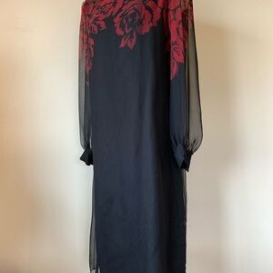Vintage Miss Elliette Black Dress with Red Floral Accents